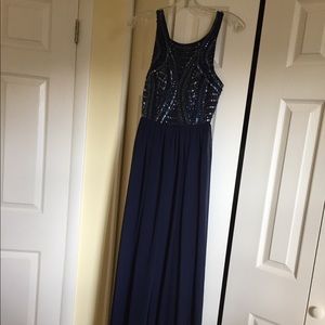 Dark blue gown length dress